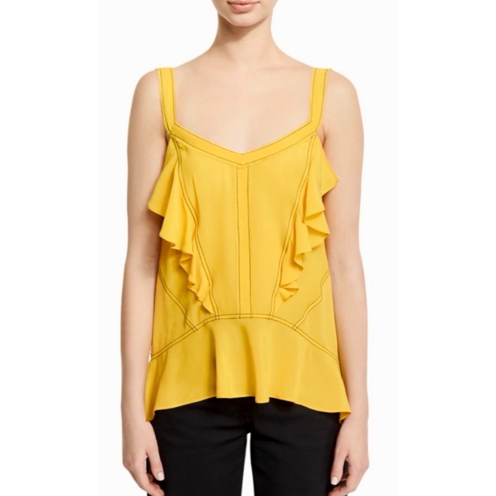 DEREK LAM • Yellow Silk Ruffle Button-Strap Tank Top, 0 - Picture 13 of 13